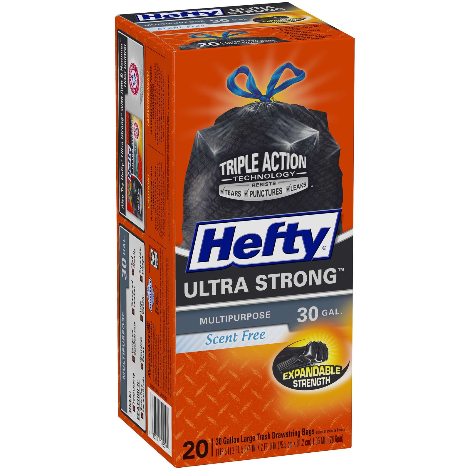 Hefty Ultra Strong Multipurpose Large Trash Bags, Black, Unscented Scent,  33 Gallon, 40 Count