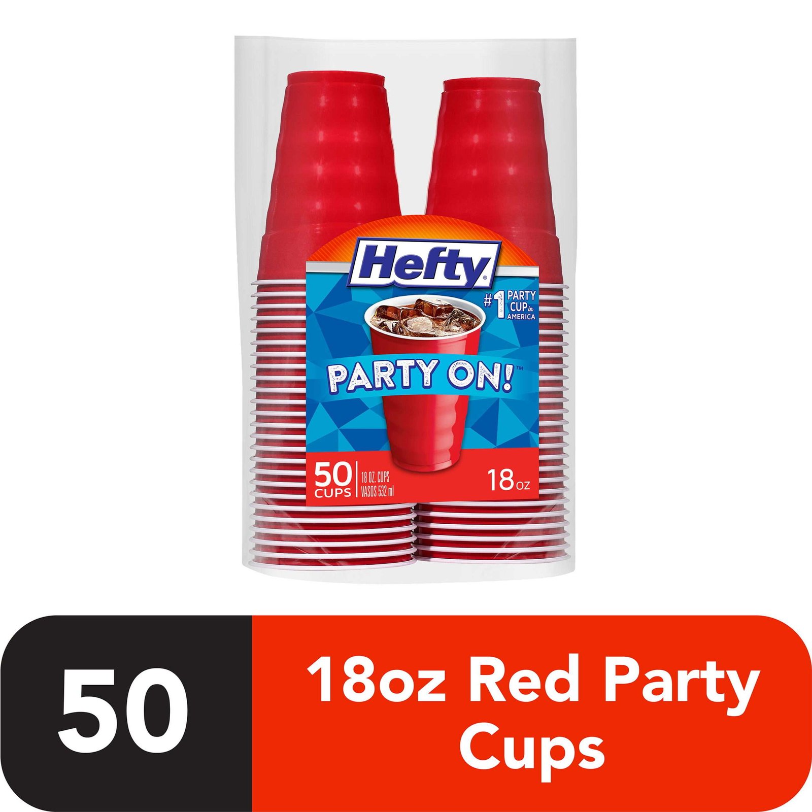 Hefty Party on Disposable Plastic Cups, Red, 18 Ounce, 25 Count