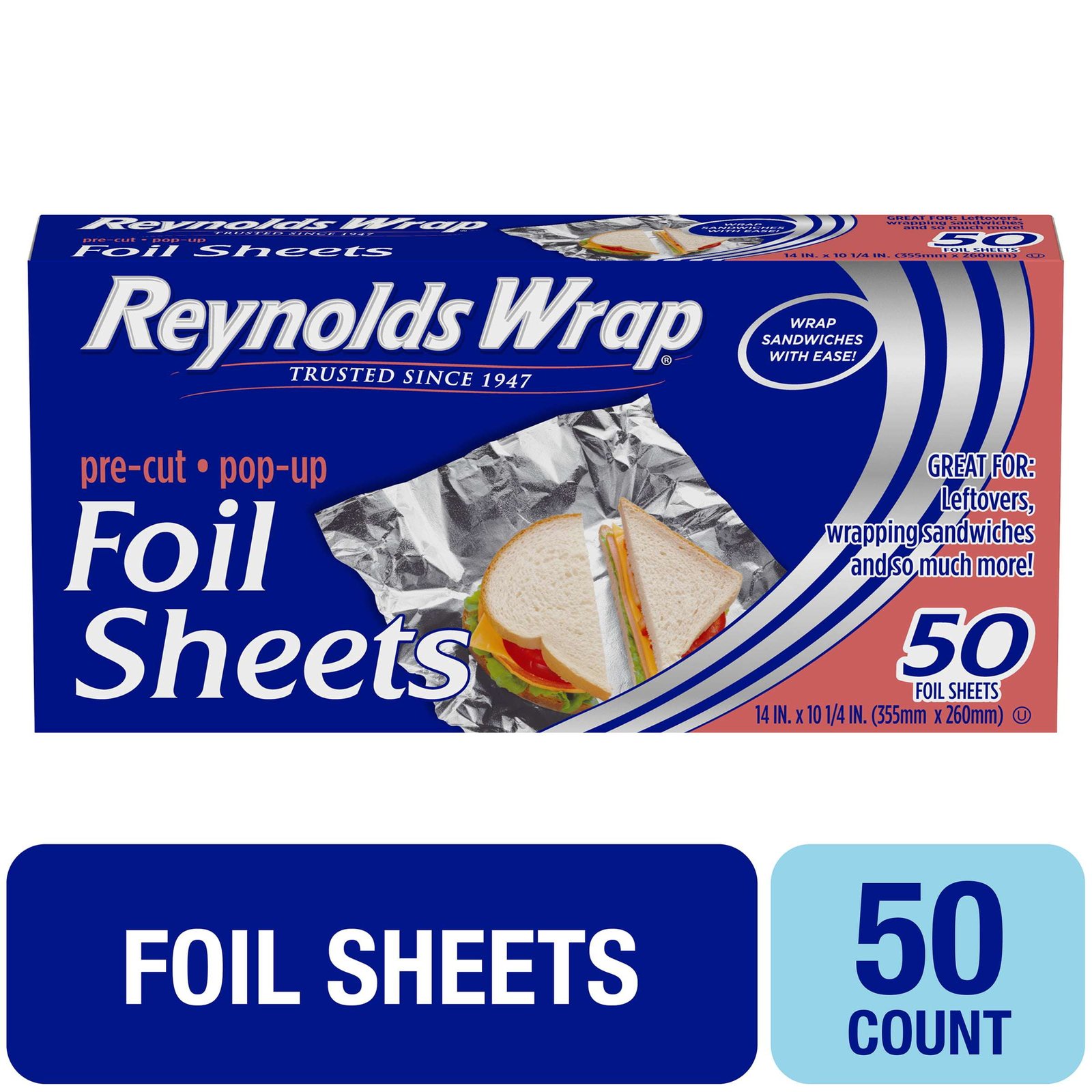 Reynolds Wrap Pre-Cut Aluminum Foil Sheets, 14x10.25 Inches, 50 Sheets -  Dover Mart