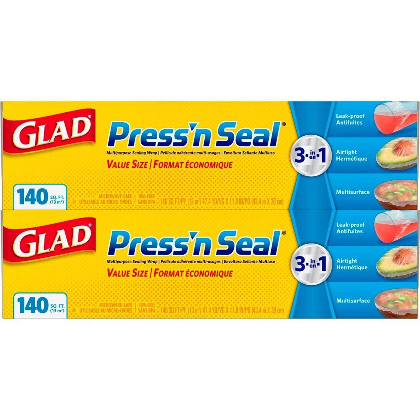 Glad Press N Seal Plastic Wrap, 2 Pack/140 Sq. Ft. - Dover Mart