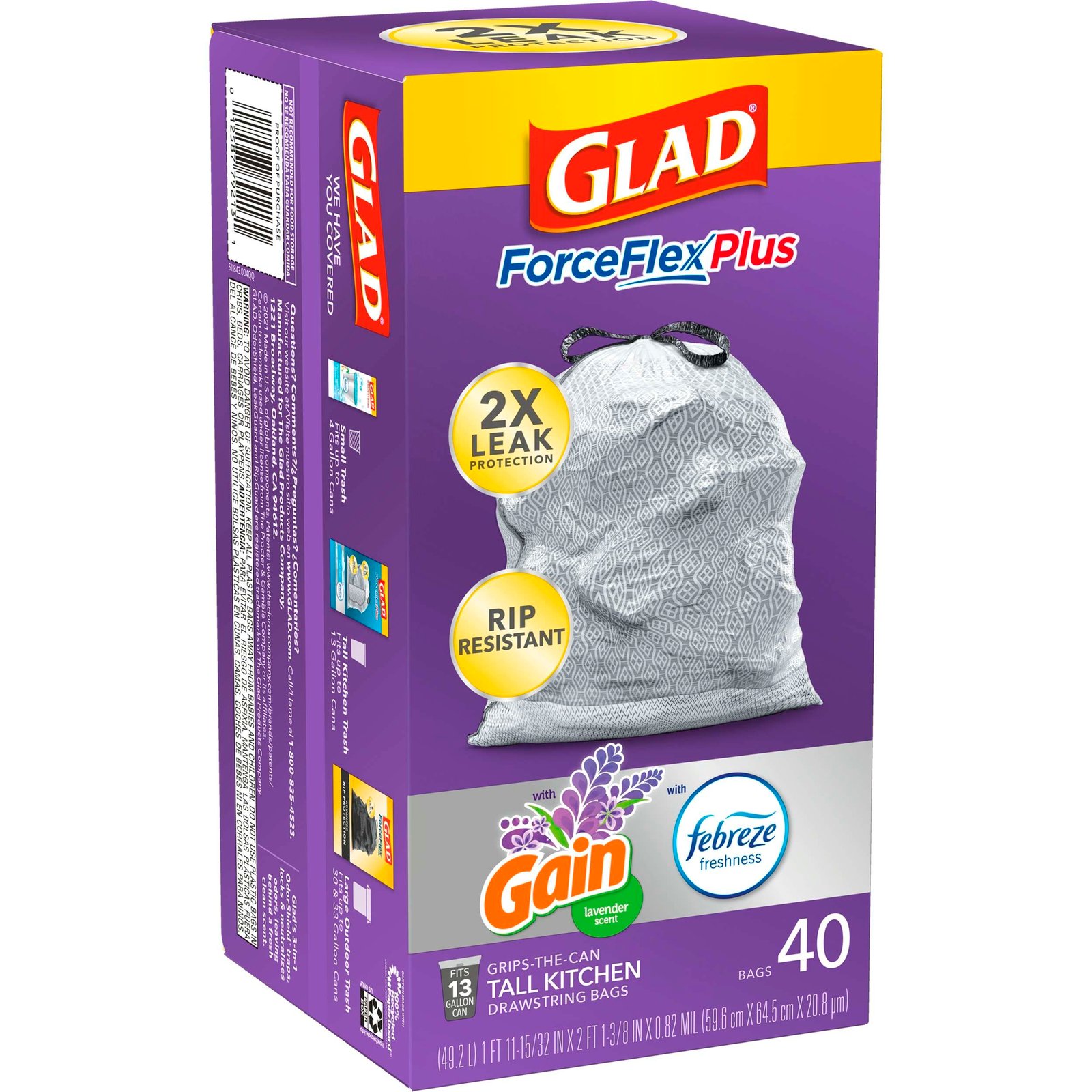 Glad ForceFlexPlus Trash Bags with Gain Lavender Scent