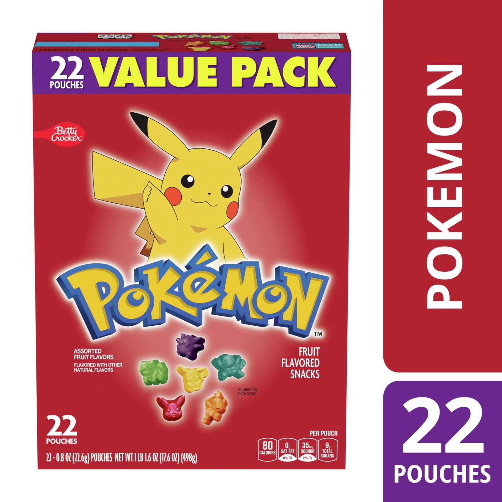 Betty Crocker Fruit Flavored Snacks, Assorted Fruit Flavors, Pokemon, Value Pack - 22 pack, 0.8 oz pouches